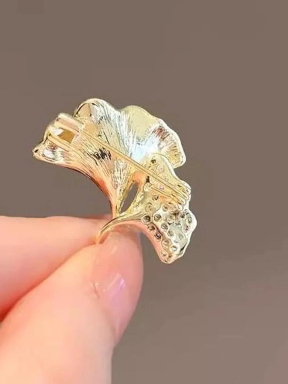 Anthropologie Gold and White Pearl Leaf Brooch with Crystals